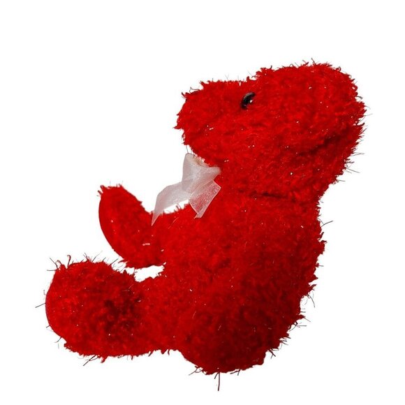 Red Valentines Day Bear Plush Heart Sparkly Bow 6.5 Inch - Picture 5 of 6